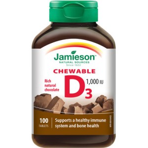 Jamieson Laboratories Jamieson Natural Chocolate Flavour Chewable Vitamin D 1,000 Iu Tablets