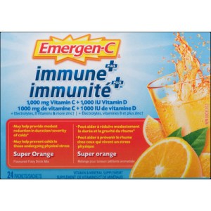 Emergen C Emergen-c Immune+ Vitamin C & Mineral Supplement Fizzy Drink Mix, Super Orange, Ets 24.0 Pk