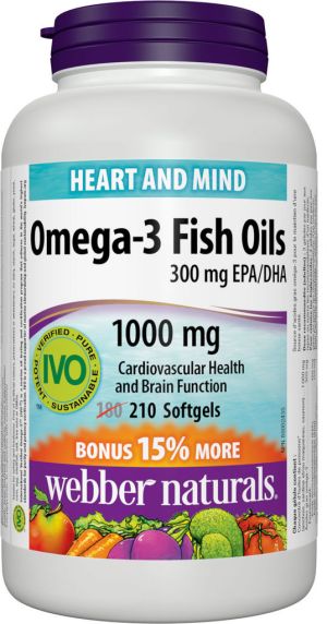 Webber Naturals Omega-3 Fish Oils 300 Mg Epa/dha 1000 Mg Bonus 180+30 Softgels