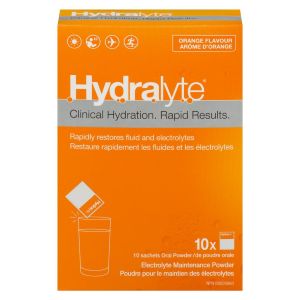 Hydralyte Electrolyte Maintenance Powder Orange Flavor 10 Pack Sachets Rehydration