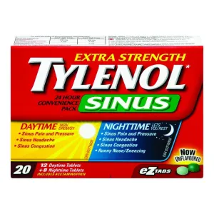 Tylenol Extra Stength Sinus Ez Tabs, Relieves Sinus Congestion & Other Sinus Symptoms, Daytime & Nighttime, Convenience