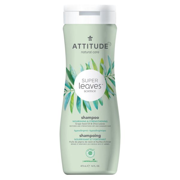 Attitude Super Leaves Science Natural Shampoo Nourishing Strengthening Grape Seed Oil Olive Leaves 16 Oz 473 Ml Shampoo and Conditioners
