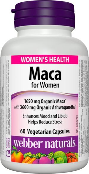 Webber Maca For Women 1650 Mg Organic Maca With 3600 Mg Organic Ashwagandha 60.0 Capsules