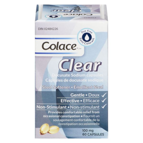 Colace Clear Docusate Sodium Stool Softener Capsules Laxatives, Fibre and Anti-Diarrheals