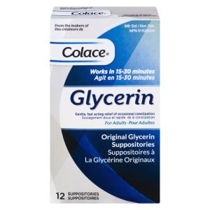 Colace Original Glycerin Suppositories Laxatives, Fibre and Anti-Diarrheals