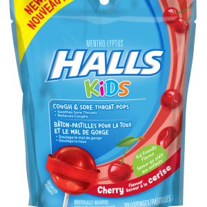 Halls Halls Kids Cough & Sore Throat Pops, Cherry Flavour, 10 Count 10.0 Ea Cough and Cold