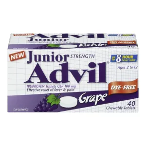 Junior Strength Advil Pain Reliever And Fever Reducer Ibuprofen Chewable Tablets, Grape, 40 Count