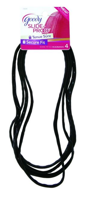 Goody Slide Proof With Silicon 9mm Headwraps, Black 4 Ct