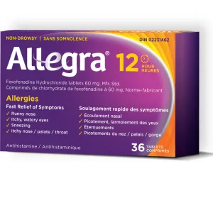 Allegra 12 Hour Allergy Relief 36 Tablets Cough and Cold