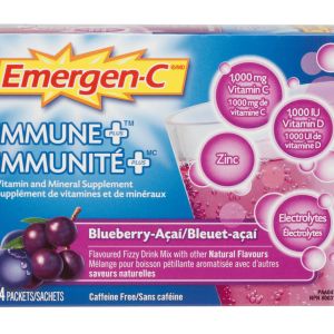Emergen C Emergen-c Immune+ Vitamin C & Mineral Supplement Fizzy Drink Mix, Blueberry Acai Vitamins And Minerals