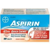 Aspirin ASPIRIN 81mg, Daily Low Dose Quick Chews, Orange Flavour, 100 Tablets 100.0 TAB Analgesics and Antipyretics