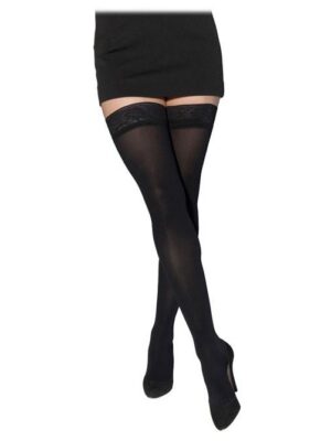 SIGVARIS Women's Style Soft Opaque 840 Thigh-High Open-Toe 20-30mmHg, Med Short Black
