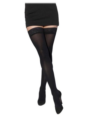 SIGVARIS Women's Style Soft Opaque 840 Thigh-High Open-Toe 20-30mmHg, Med Short Black