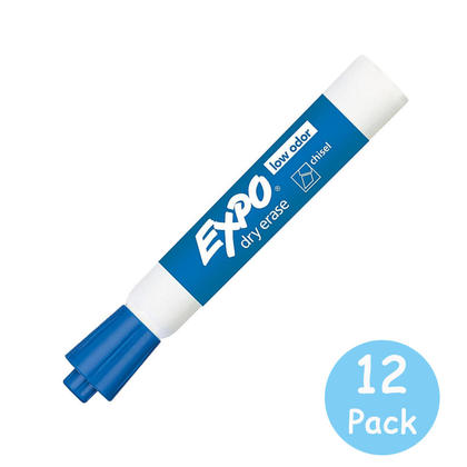 Low Odor Dry Erase Marker, Chisel Tip, Blue, Dozen Writing Supplies
