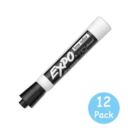 Low Odor Dry Erase Marker, Chisel Tip, Black, Dozen Writing Supplies