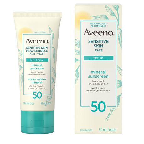 Aveeno Face Sunscreen Lotion SPF 50 for Sensitive Skin, Zinc Oxide 59.0 ML Sunscreen