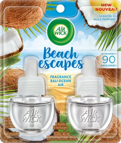 Air Wick Plug-in Air Freshener, Scented Oil Refills, Beach Escapes: Bali Ocean Air, 2 Refills Blue 2 Air Fresheners