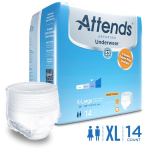 Unisex Adult Absorbent Underwear Attends  Advanced Pull on with Tear Away Seams X-Large Disposable H White 14 Count by Attends
