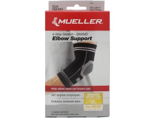 Mueller 360 Compression 4-Way Stretch Moderate Elbow Support, Size SM/MD