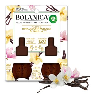 Botanica by Air Wick Plug in Scented Oil Refill, 2 Ct, Himalayan Magnolia and Vanilla, Natural Ingredients, Essential Oils, Air Freshener