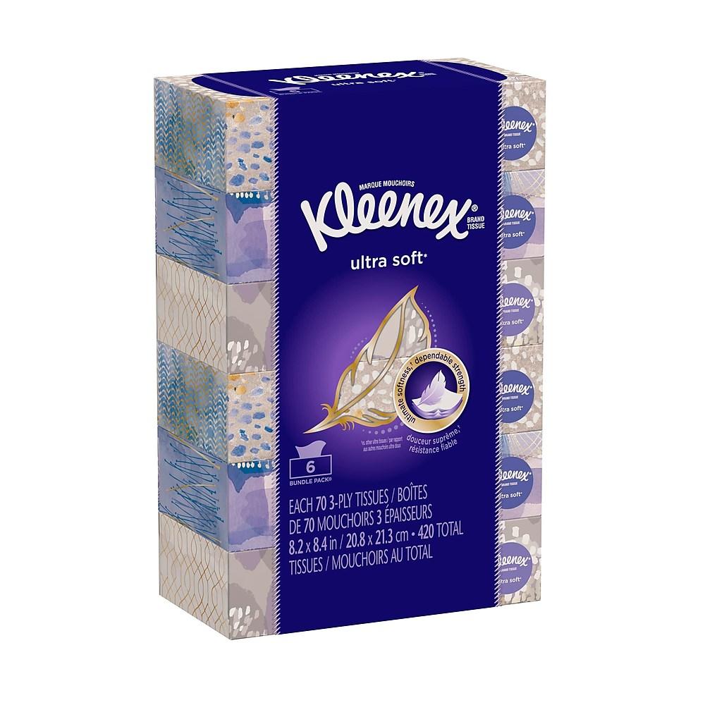 Kleenex – Mouchoirs Ultra Soft, 3 épaisseurs, 70 Mouchoirs Par Boîte, Paquet De 6, 6 Par Pack Paper Products