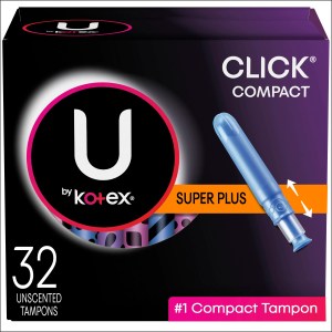 U by Kotex Click Compact Tampons, Super Plus Absorbency, Unscented, 32 Count - 32 Ct