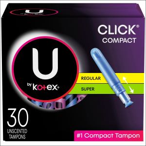 U by Kotex Click Compact Tampons, Multipack, Regular/Super Absorbency, 30 Count - 30 Ct