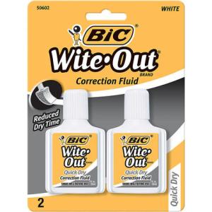 BIC Wite-Out Brand Quick Dry Correction Fluid, 22Ml, White, Goes on Easy with a Reduced Dry Time, 2-Count White