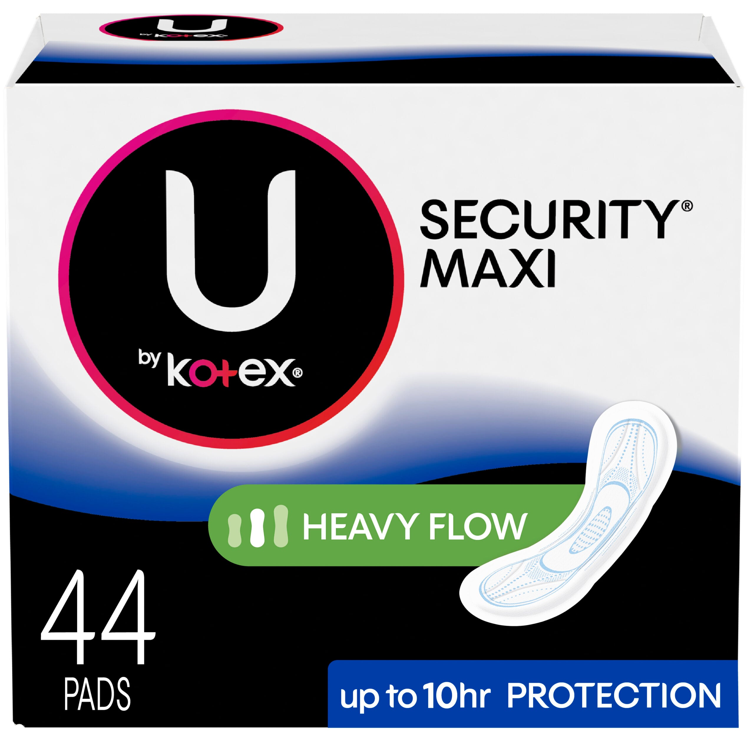 U by Kotex Security Maxi Feminine Pads, Heavy Absorbency, Unscented 44.0 Count