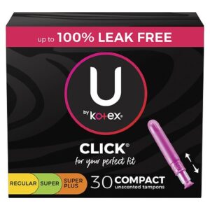 U by Kotex Click Compact Multipack Tampons, Regular/Super/Super Plus, Unscented - 30 Ct