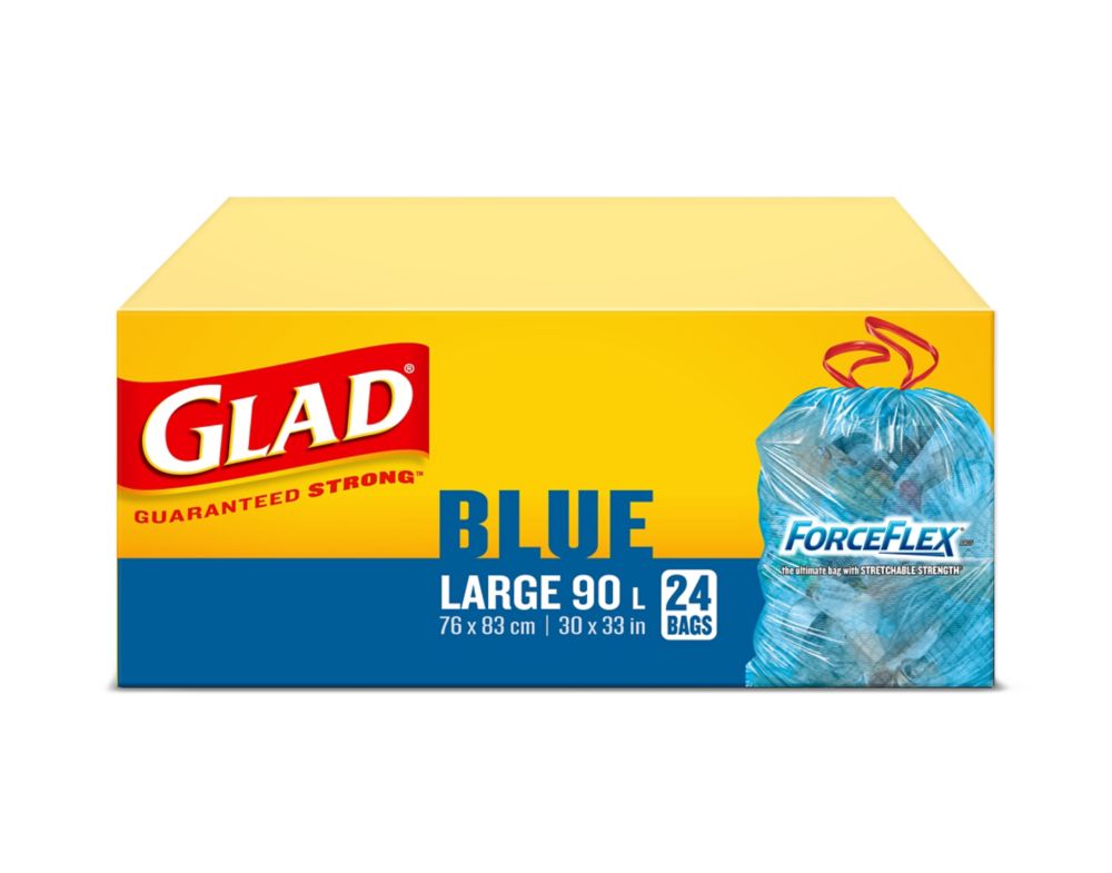Glad 90 L Large Blue ForceFlex Recycling Bags with Drawstring (24-Count) Kitchen And Dining