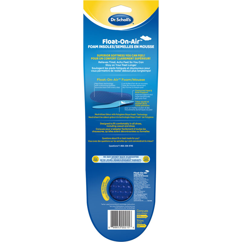 Dr. Scholl’s Dr. Scholl’s Float-on-Air Foam Insoles, Men’s, Sizes 8-14 1.0 Ea Insoles, Arch and Heel Supports