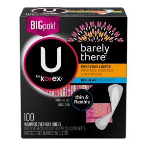 U by Kotex Barely There Thin Pantiliners Unscented, 100 Count - 100 Ct