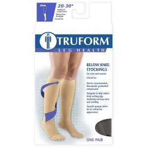 Truform Stockings, Knee High, Closed Toe: 20-30 MmHg, M, BLACK (8865BL-M)