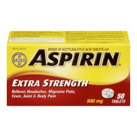 Aspirin ASPIRIN Extra Strength 500mg, Fast & Effective Relief of Migraines, Headaches, Joint & Body Pain, Fever, Pain from Cold & Flu, 50 Tablets 50.0 Analgesics and Antipyretics