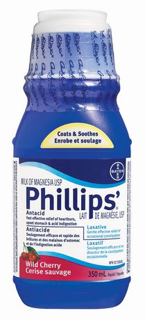 Phillips Milk of Magnesia Cherry, Constipation Relief, Cramp Free, Stimulant-Free, Saline Laxative, 350ml Antacids and Digestive Support
