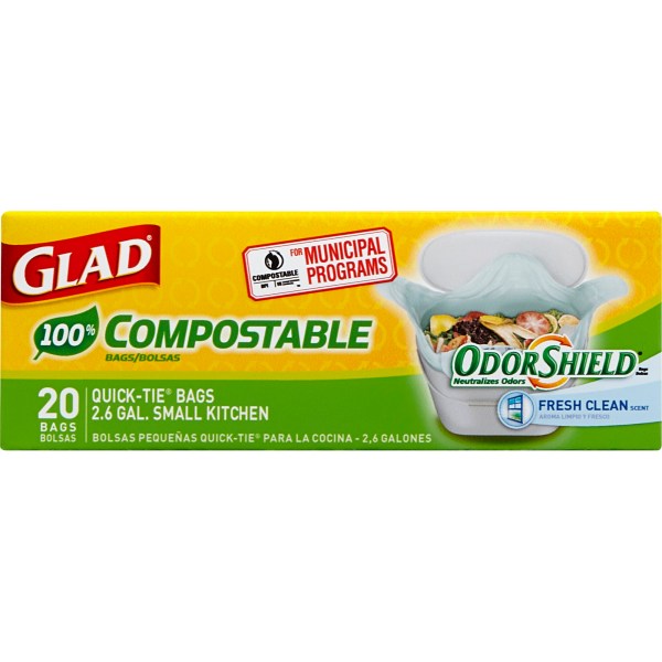 Glad 100% Compostable Bags – Small 10 Litres – Lemon Scent, 20 Compost Bags Kitchen And Dining