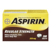 Aspirin ASPIRIN Regular Strength 325mg, Fast & Effective Relief of Headaches, Joint & Body Pain, Fever, Pain from Cold & Flu, 200 Tablets 200.0 TAB Analgesics and Antipyretics