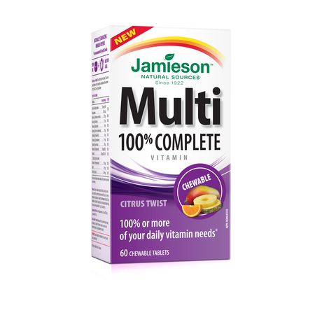 Jamieson 100% Complete Multivitamin Adults Chewable 60 units, Citrus Twist Vitamins And Minerals