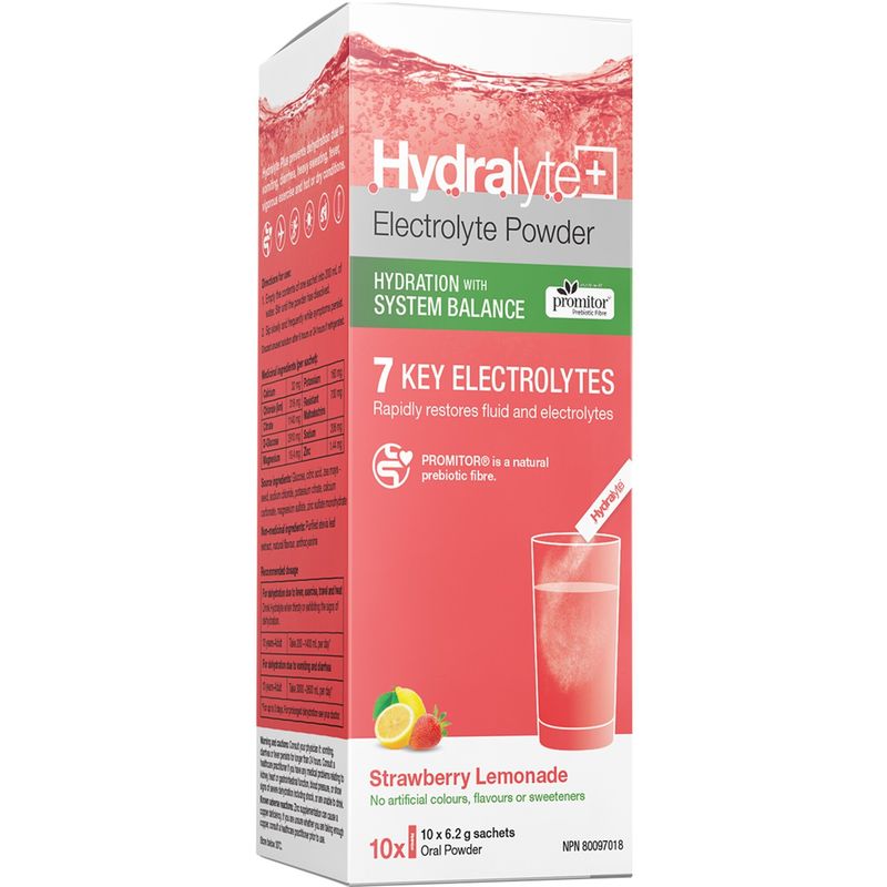 Hydralyte Plus Digestive Health Effervescent Electrolyte Granule Sticks, Strawberry Lemonade 10.0 Count Rehydration