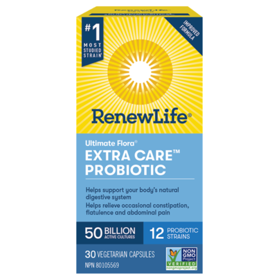 Renew Life Ultimate Flora Extra Care Probiotic, 50 Billion Active Cultures, 30 Vegetarian Capsules 30.0 Capsules Antacids and Digestive Support