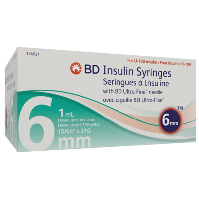 BD Ultra-Fine 1.0ML 31G 6MM Syringe 100 EA Insulin Needles, Pen Needles and Syringes