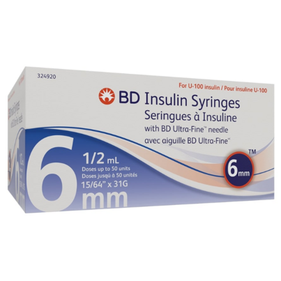 BD Ultra-Fine 0.5ML 31G 6MM Syringe 100 EA Insulin Needles, Pen Needles and Syringes