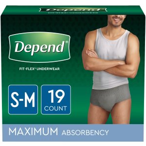 Depend FIT-FLEX Incontinence Underwear for Men, Maximum Absorbency, S/M, Grey, 19 Count - 19 Ct
