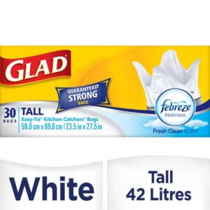 Glad White Garbage Bags - Tall 45 Litres - Febreze Fresh Clean Scent, 30 Trash Bags