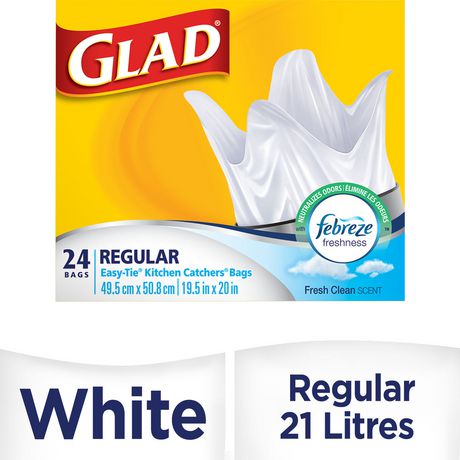 Glad White Garbage Bags – Small 25 Litres – Febreze Fresh Clean Scent, 24 Trash Bags Kitchen And Dining