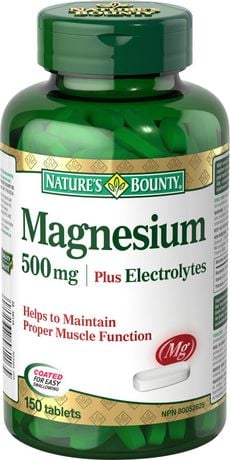 Natures Bounty Magnesium with Electrolytes Supplement, Helps Maintains Muscle Function, 500mg 150.0 Count