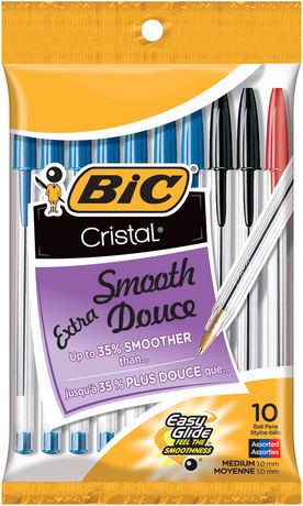 BIC Extra Smooth Cristal Pens, Assorted Colors, Medium Point, 10-Count, Great for Everyday Writing Multi