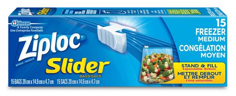 Ziploc Medium Food Storage Freezer Slider Bags, Power Seal Technology for More Durability, 15 Count Kitchen And Dining