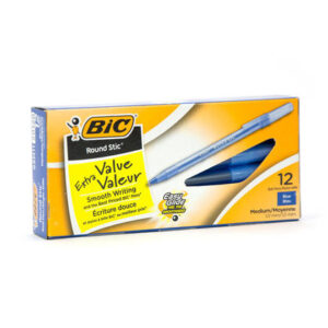 BIC Round Stic Ballpoint Pen, Medium, Blue Ink, Dozen